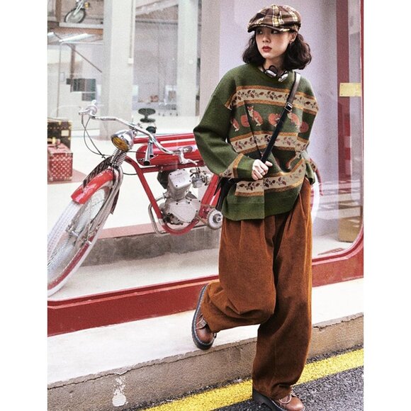 Women Christmas Sweater Graphic Print Oversized Pullover Floral 083 Loose Top - Picture 4 of 6